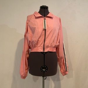 Medium Love Tree brand pink, white and black stripe crop wind breaker